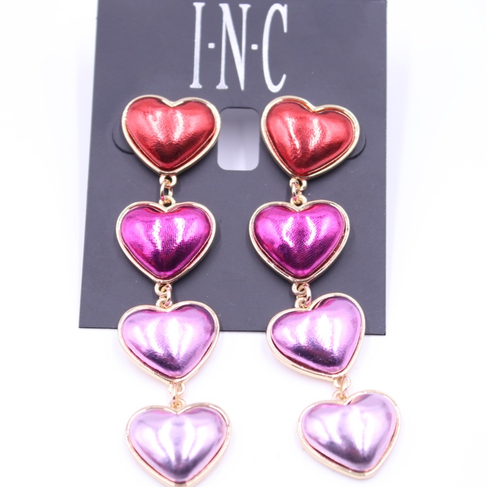 INC International Concepts Multi Tone Drop Earrings " Heart" Valentines day